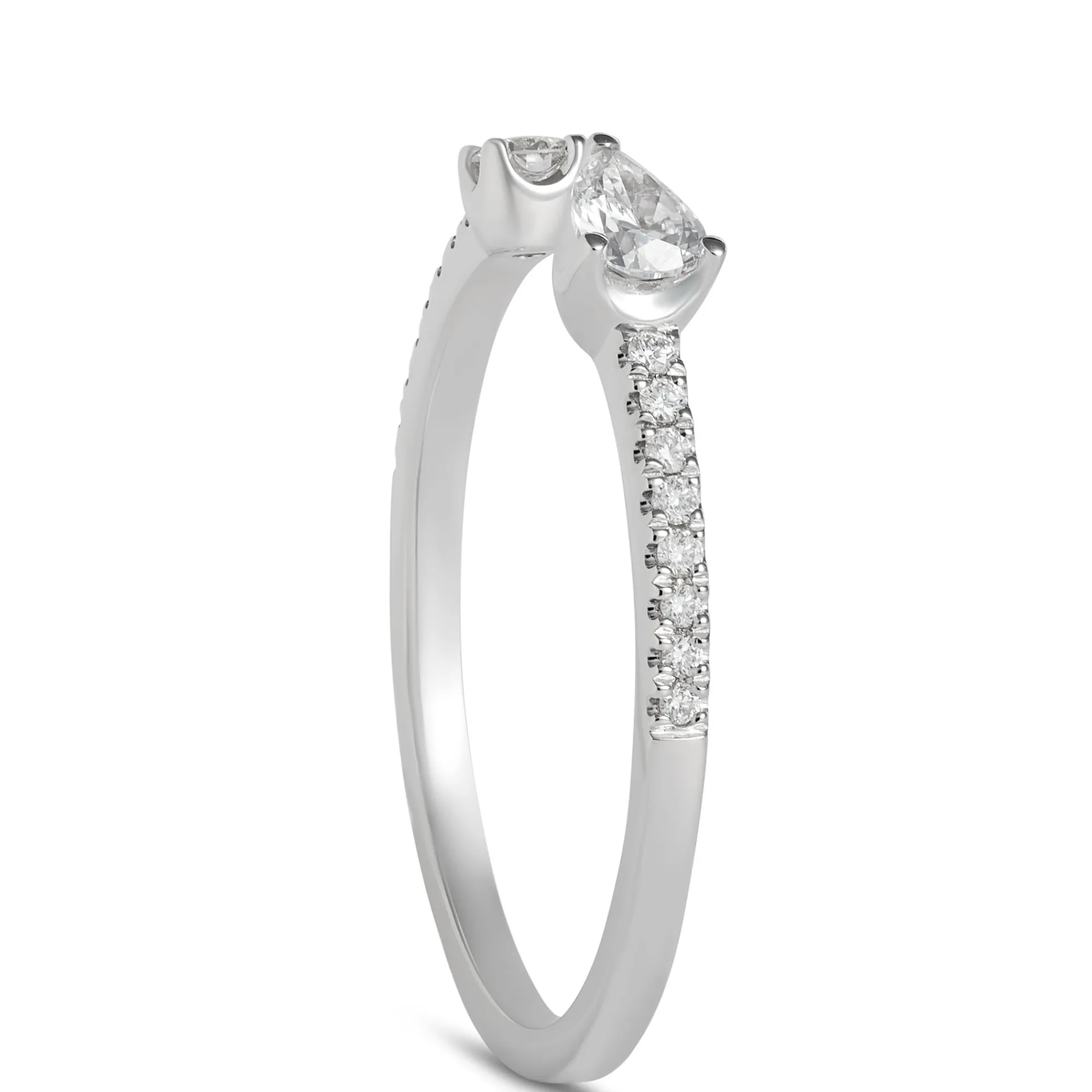 Open Center Pear and Round Diamond Ring, 14K White Gold