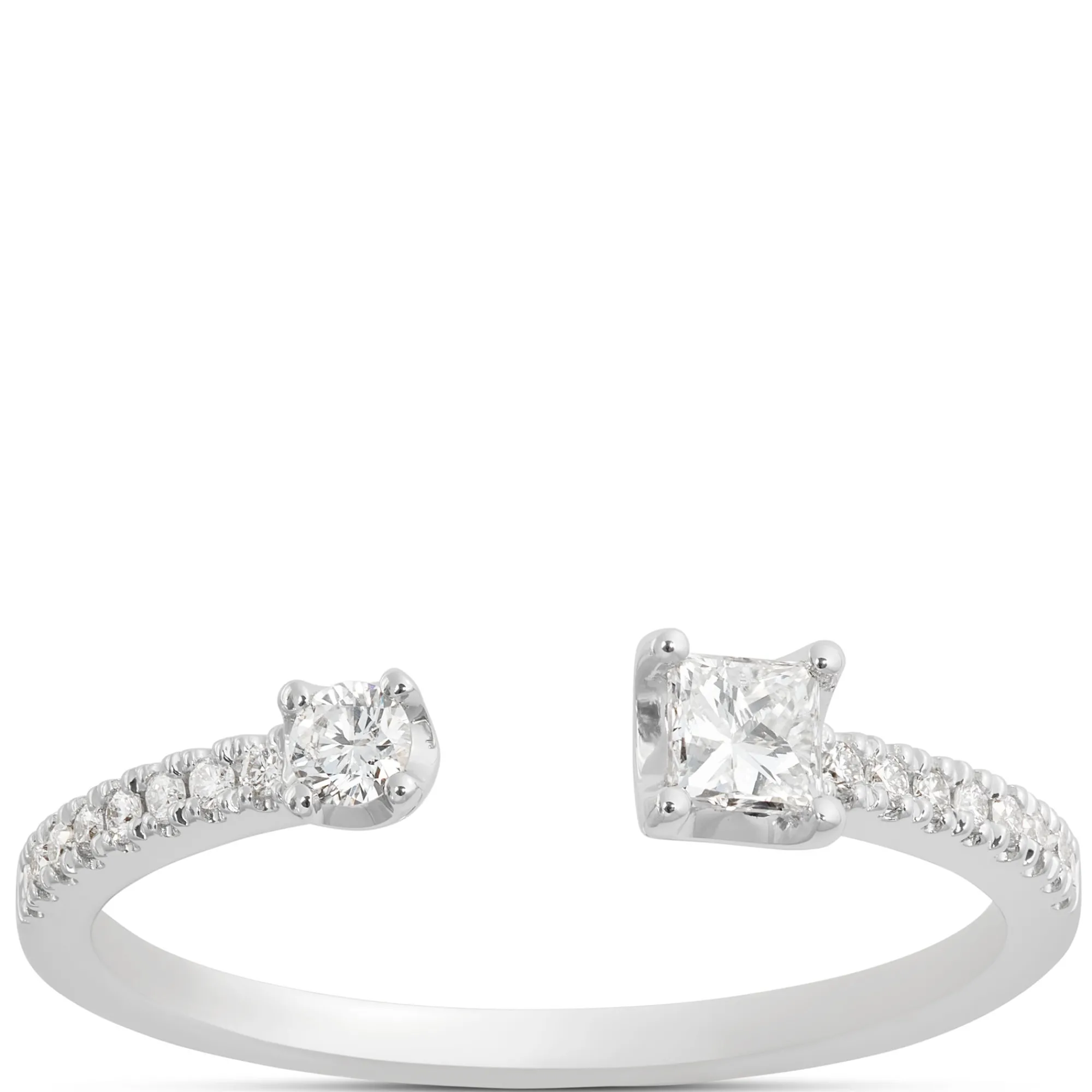 Open Center Princess and Round Diamond Ring, 14K White Gold Outlet