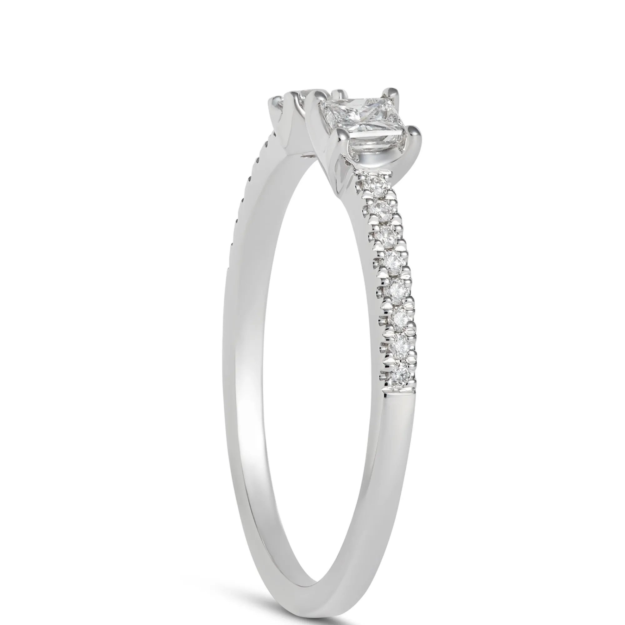 Open Center Princess and Round Diamond Ring, 14K White Gold Outlet