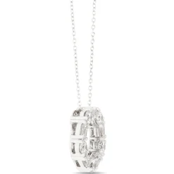 Open Circle Pendant with Emerald Cut and Round Diamonds, 2 Total Carat Weight, 14K White Gold New