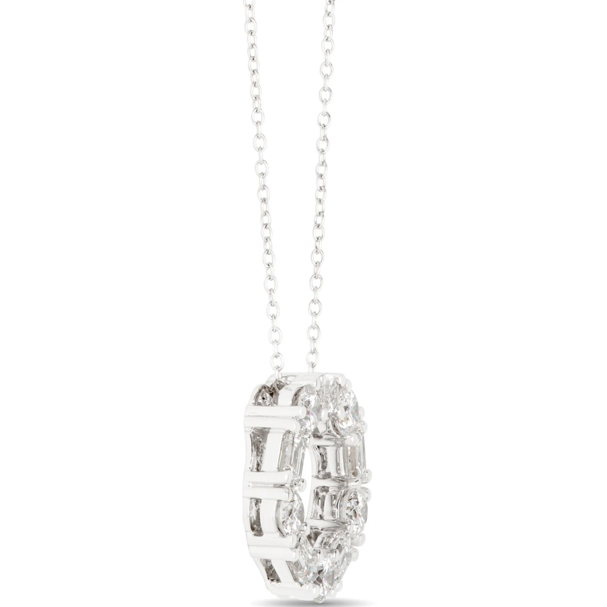 Open Circle Pendant with Emerald Cut and Round Diamonds, 2 Total Carat Weight, 14K White Gold New