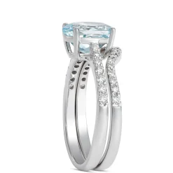 Oval Aquamarine and Diamond Ring, 14K White Gold
