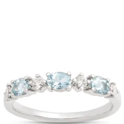 Oval Aquamarine and Round Diamond Ring, 14K White Gold Sale