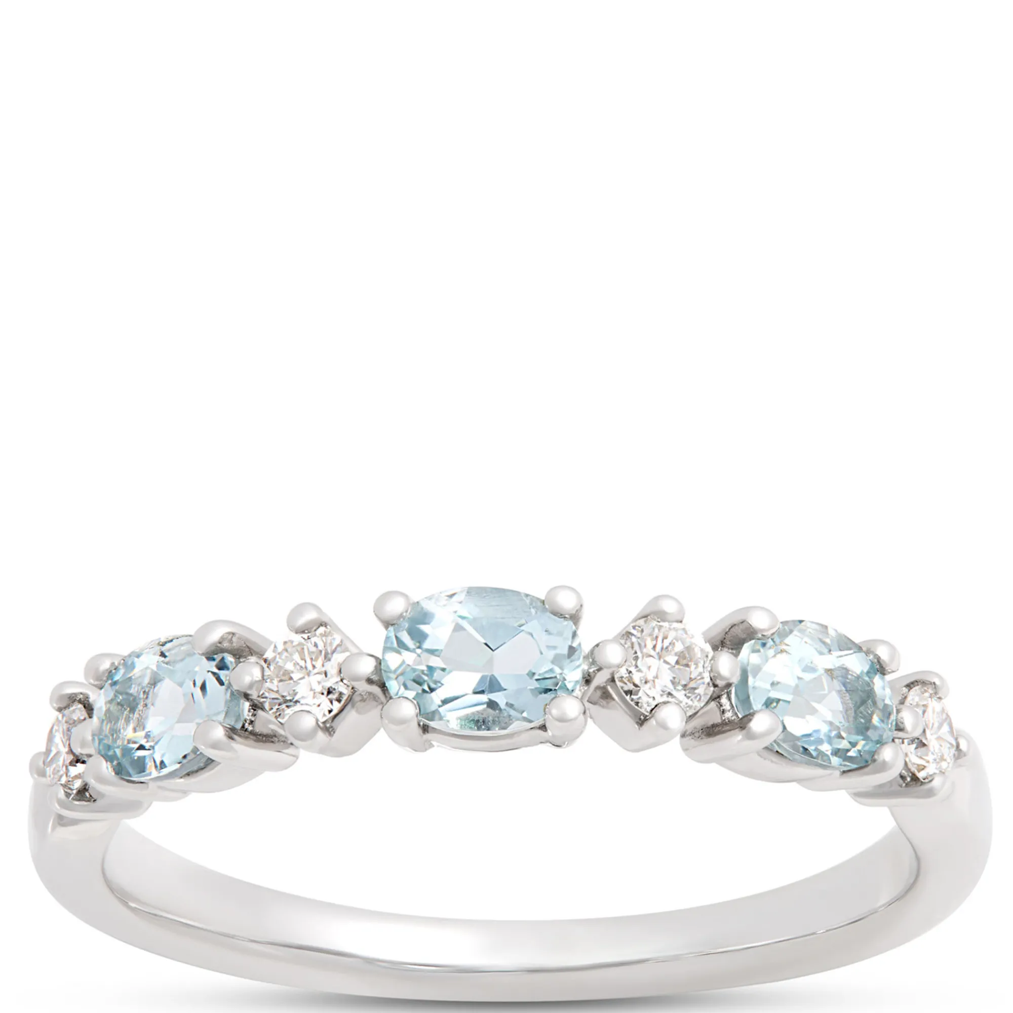 Oval Aquamarine and Round Diamond Ring, 14K White Gold Sale