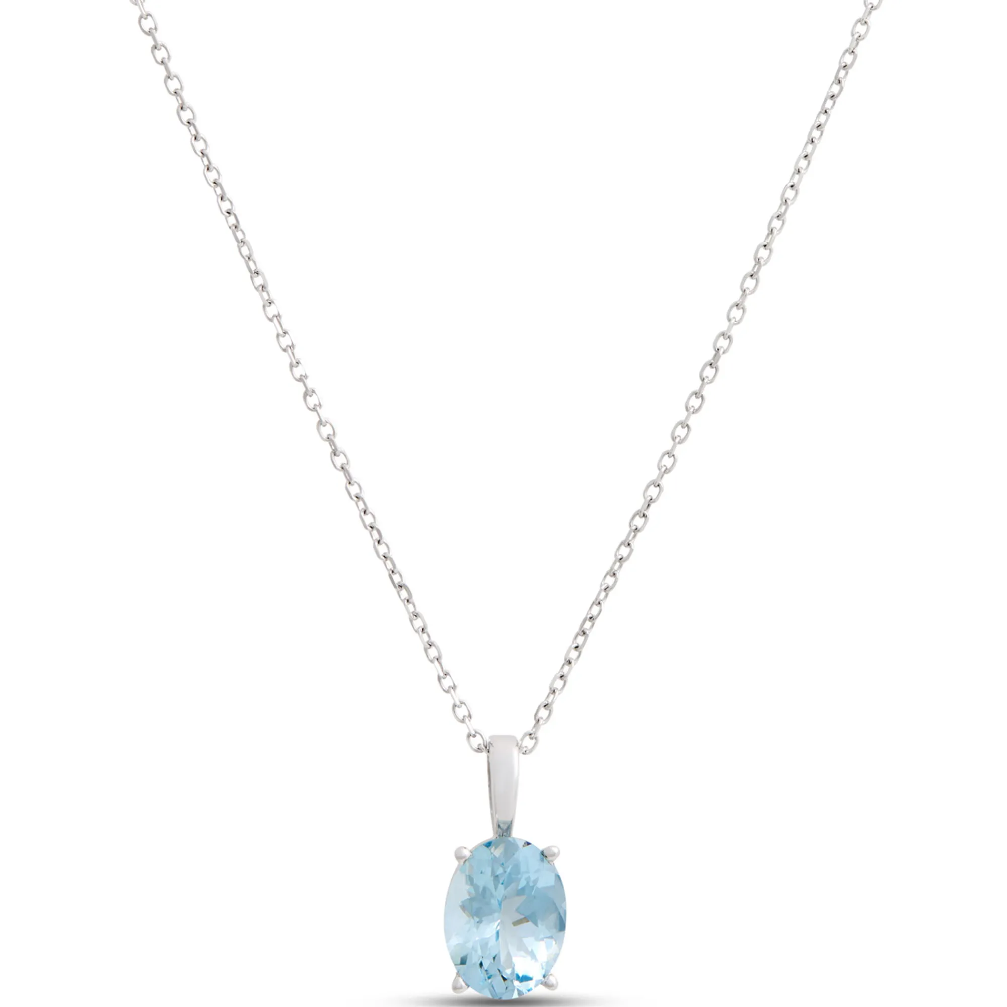 Oval Aquamarine Pendant, 14K White Gold Hot