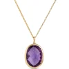 Oval Bezel Set Amethyst Pendant, 14K Yellow Gold New