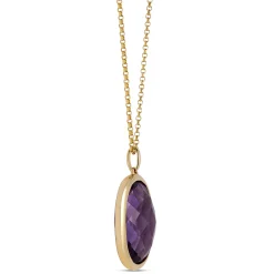 Oval Bezel Set Amethyst Pendant, 14K Yellow Gold New