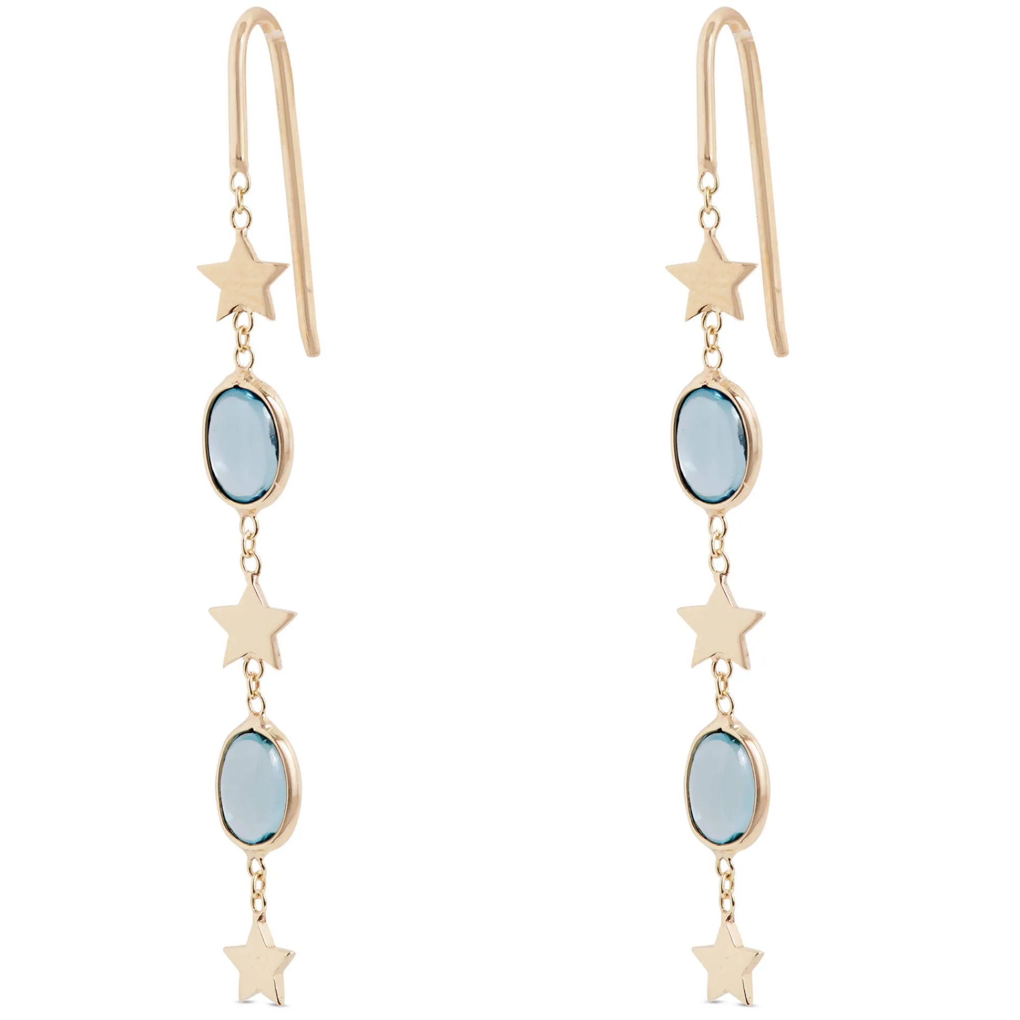 Oval Blue Topaz Dangle Earrings, 14K Yellow Gold Best