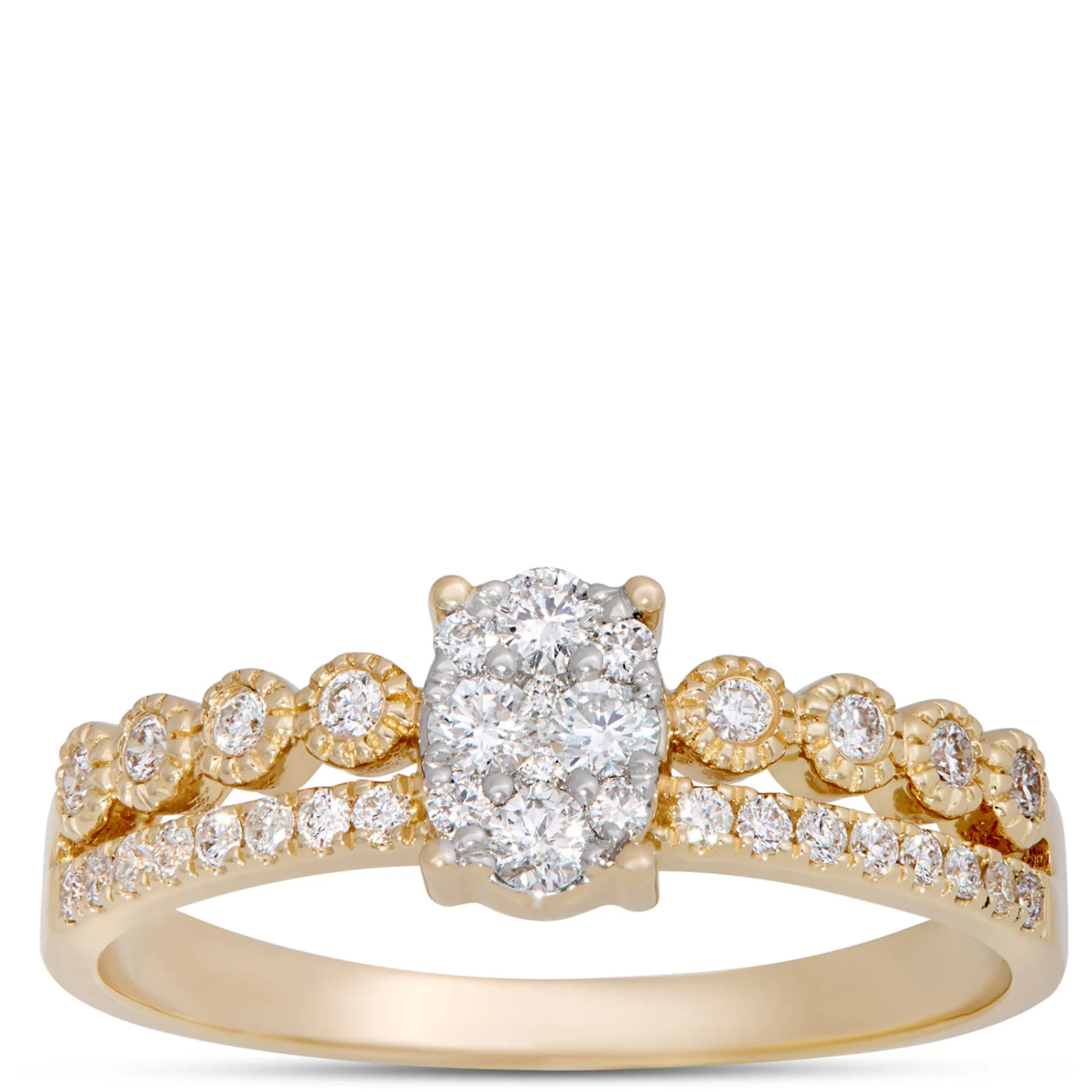 Oval Cluster Diamond Ring, 14K Yellow Gold Clearance