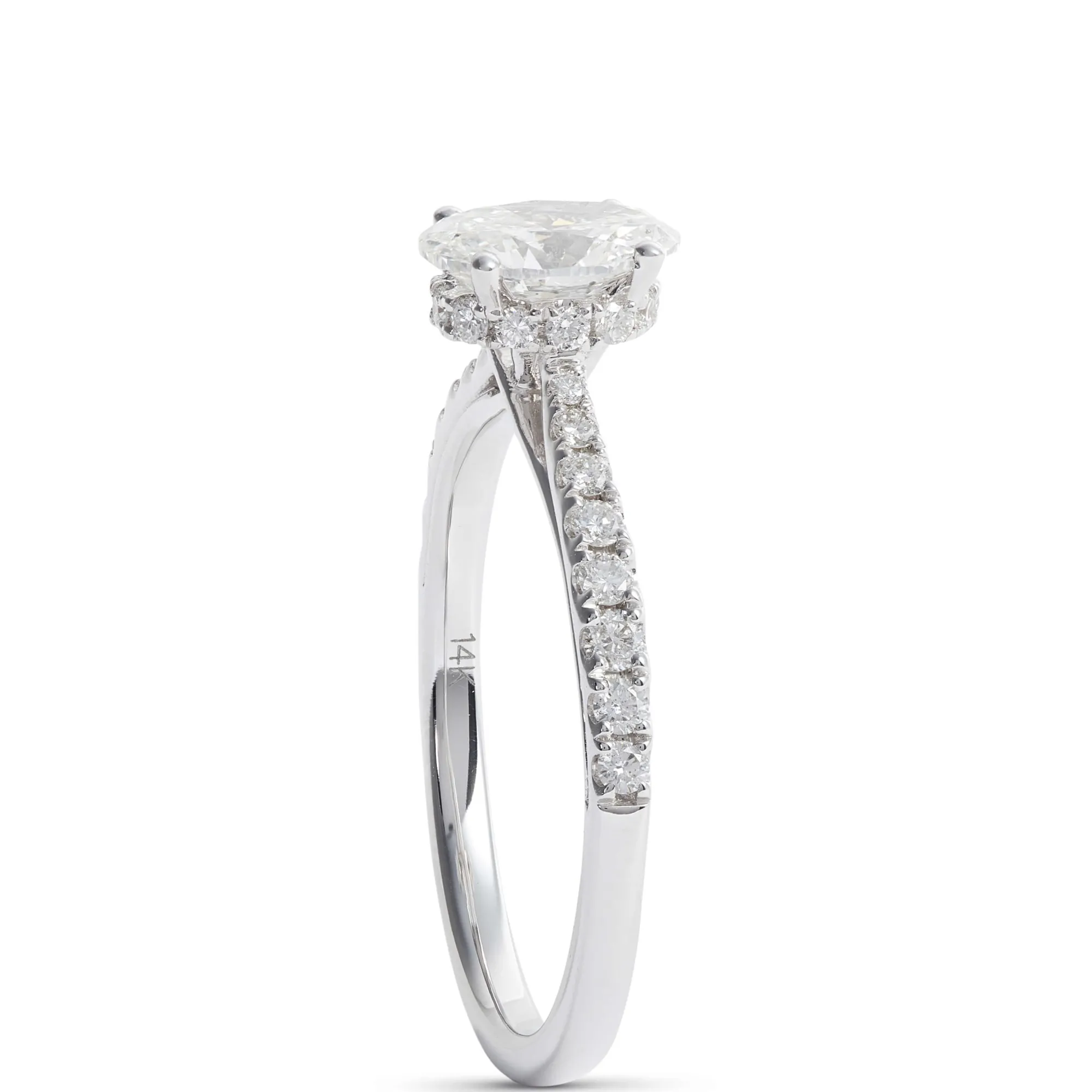Oval Cut Diamond Engagement Ring, 14K White Gold