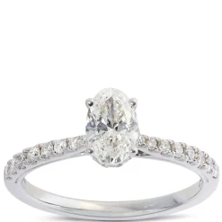 Oval Cut Diamond Engagement Ring, 14K White Gold
