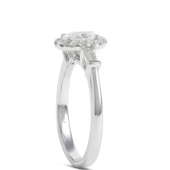 Oval Cut Diamond Halo Engagement Ring, 14K White Gold New