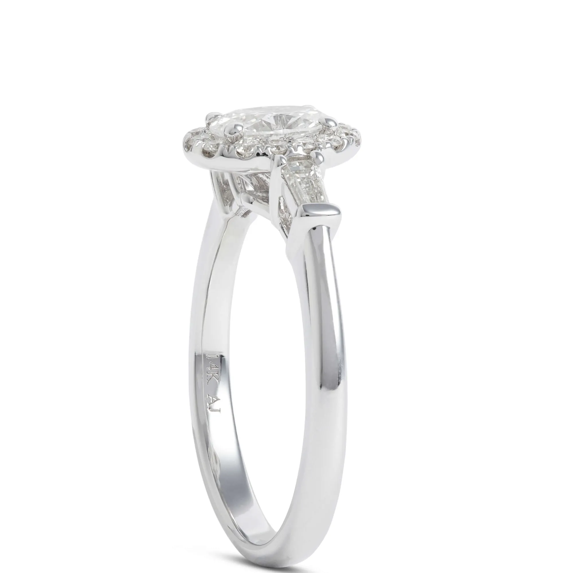 Oval Cut Diamond Halo Engagement Ring, 14K White Gold New