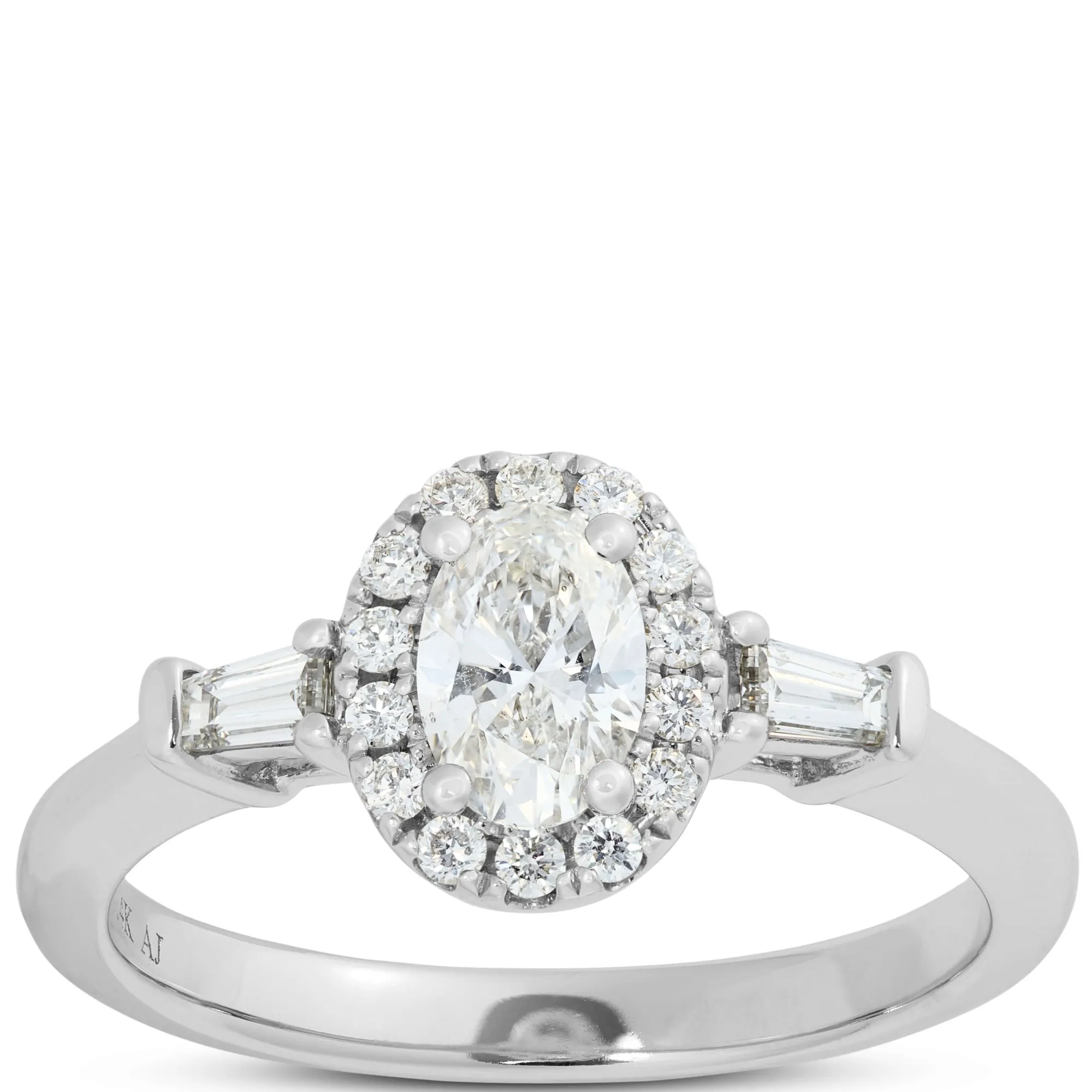 Oval Cut Diamond Halo Engagement Ring, 14K White Gold New