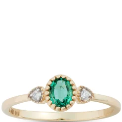 Oval Cut Emerald and Diamond Ring, 14K Yellow Gold