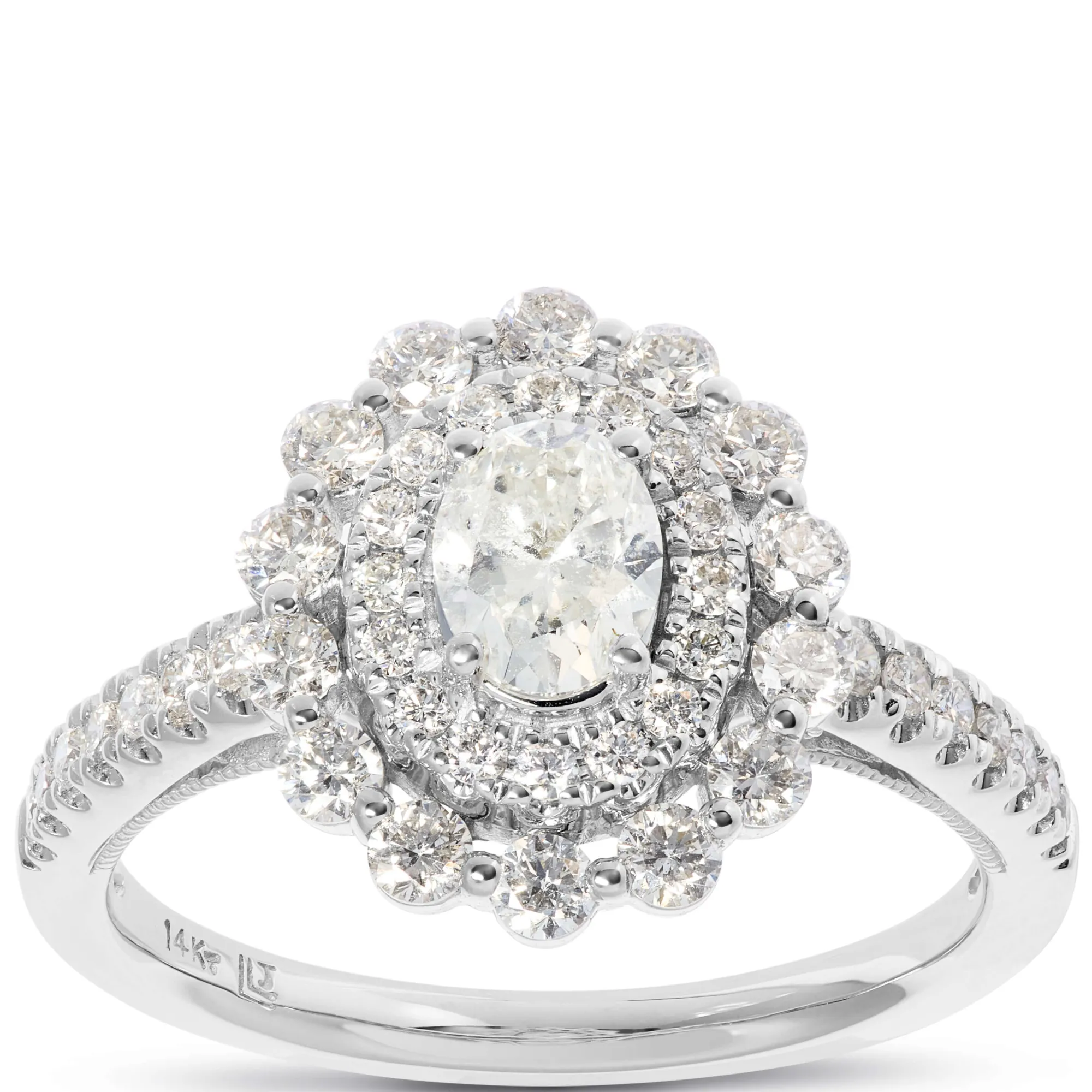 Oval Cut Halo Diamond Ring, 14K White Gold Online