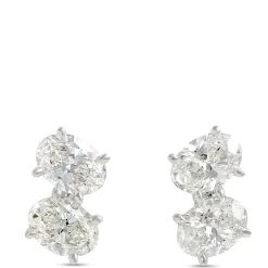 Oval Diamond Earrings, 2-¾ Total Carat Weight, 18K White Gold Hot