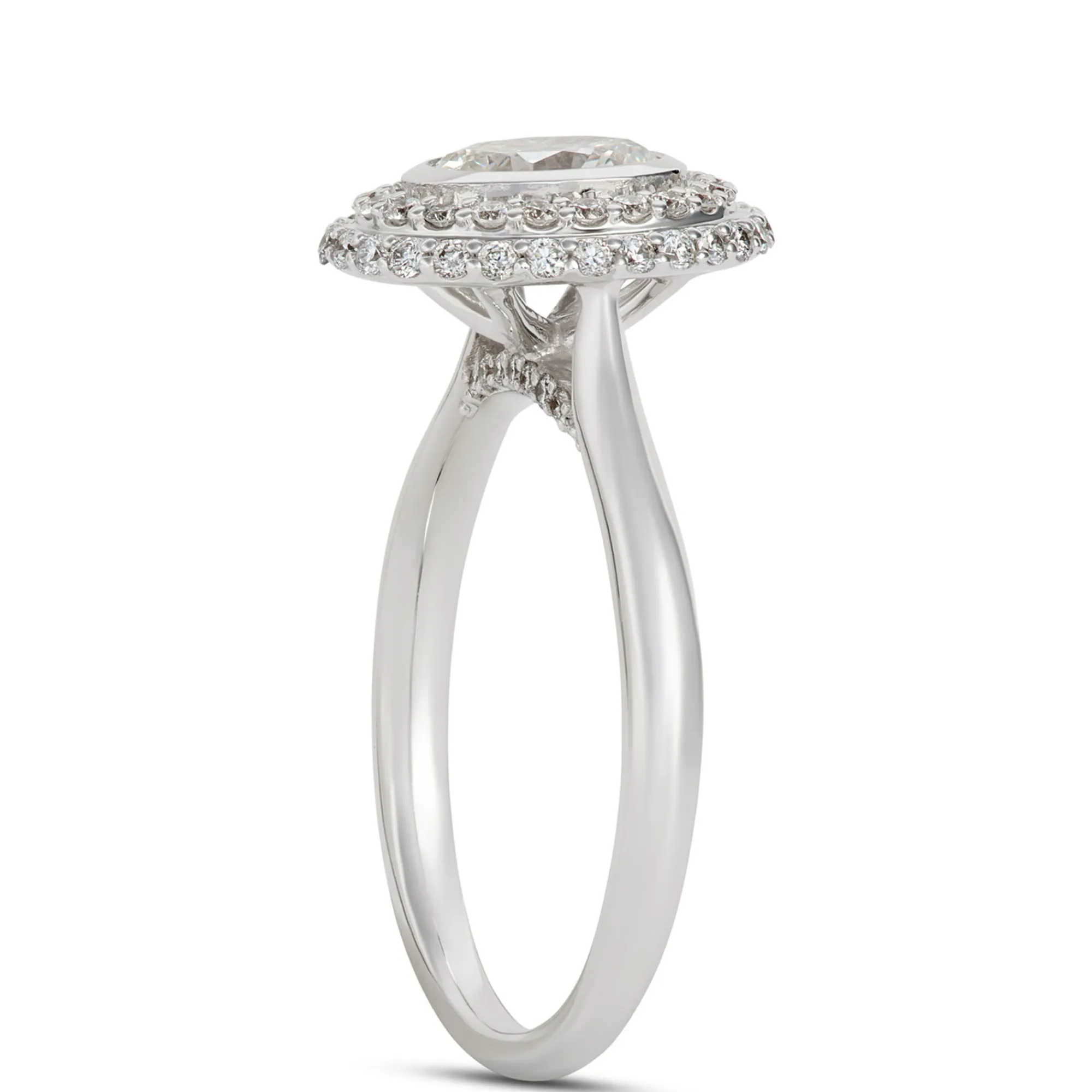 Oval Diamond Engagement Ring with Double Halo, 14K White Gold Sale