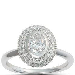 Oval Diamond Engagement Ring with Double Halo, 14K White Gold Sale