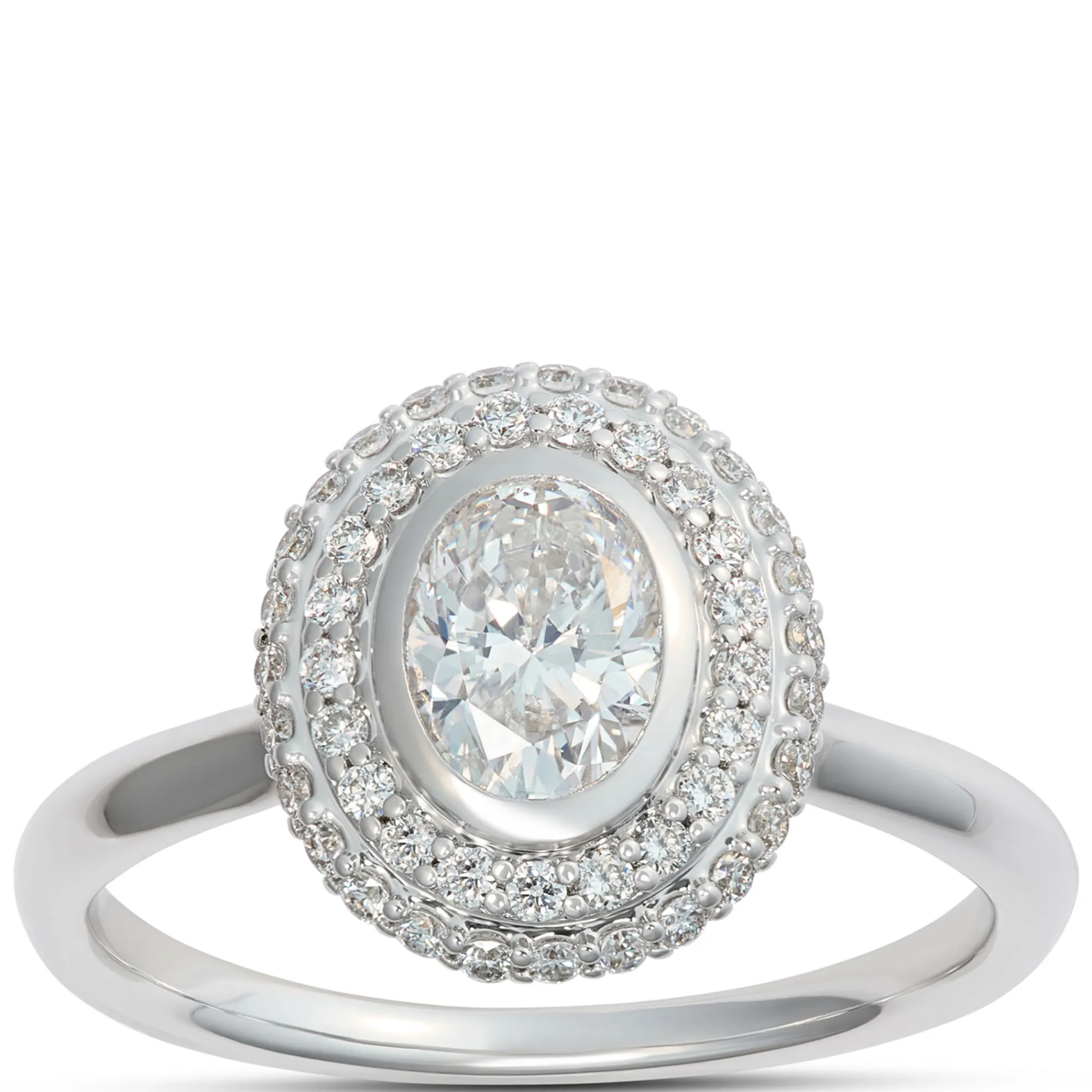 Oval Diamond Engagement Ring with Double Halo, 14K White Gold Sale