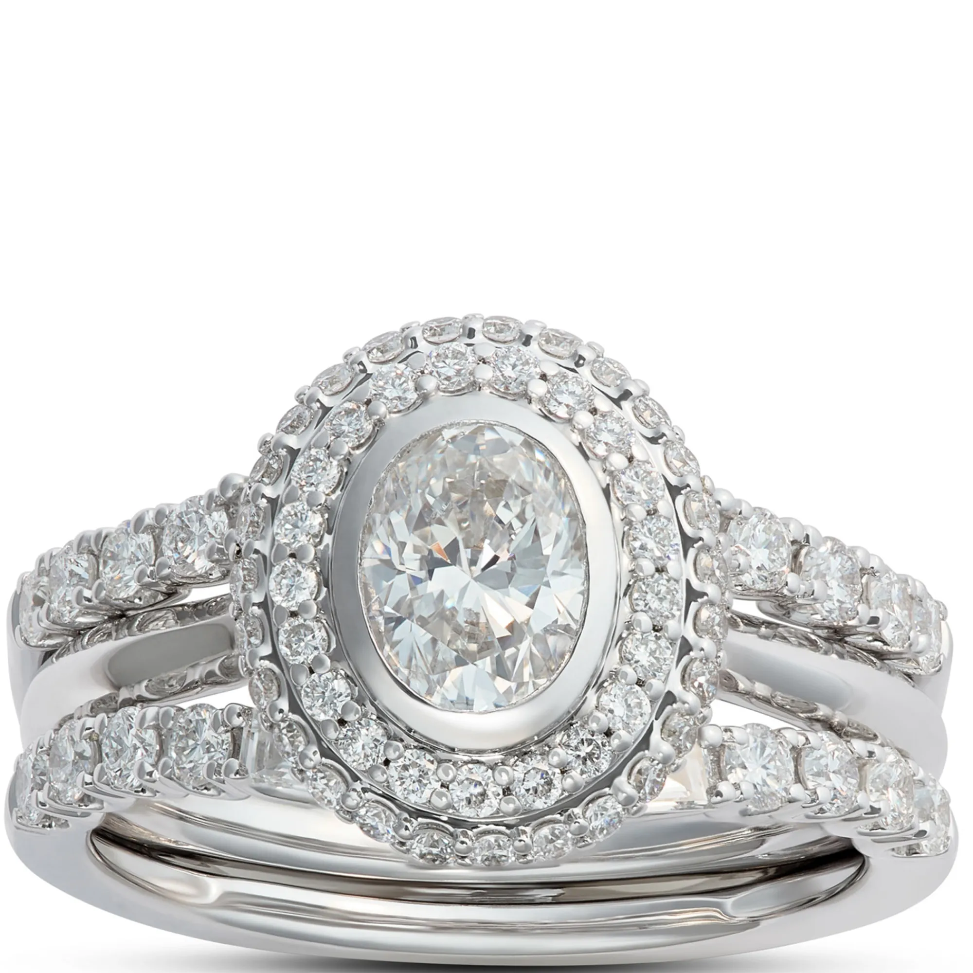 Oval Diamond Engagement Ring with Double Halo, 14K White Gold Sale