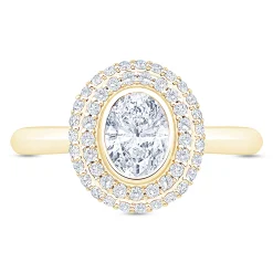 Oval Diamond Engagement Ring with Double Halo, 14K Yellow Gold Best