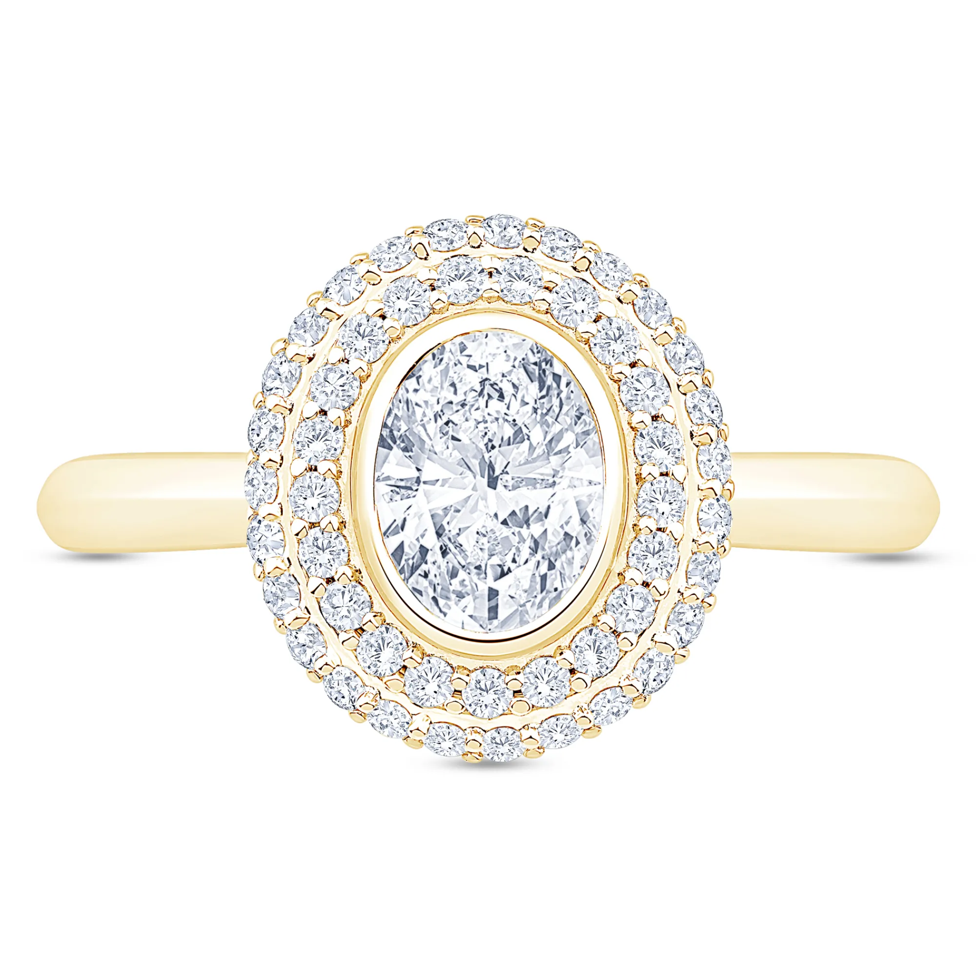 Oval Diamond Engagement Ring with Double Halo, 14K Yellow Gold Best