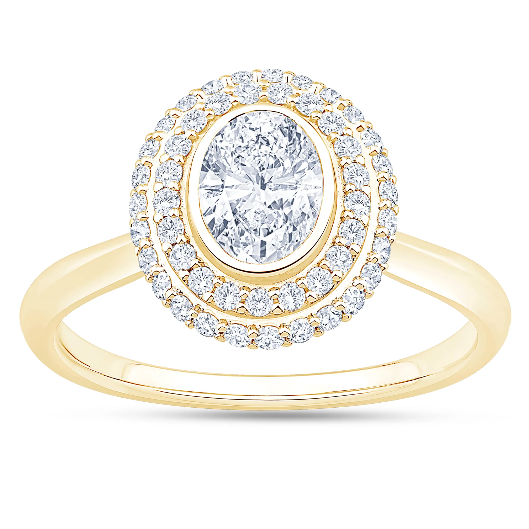 Oval Diamond Engagement Ring with Double Halo, 14K Yellow Gold Best