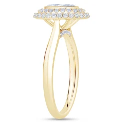 Oval Diamond Engagement Ring with Double Halo, 14K Yellow Gold Best