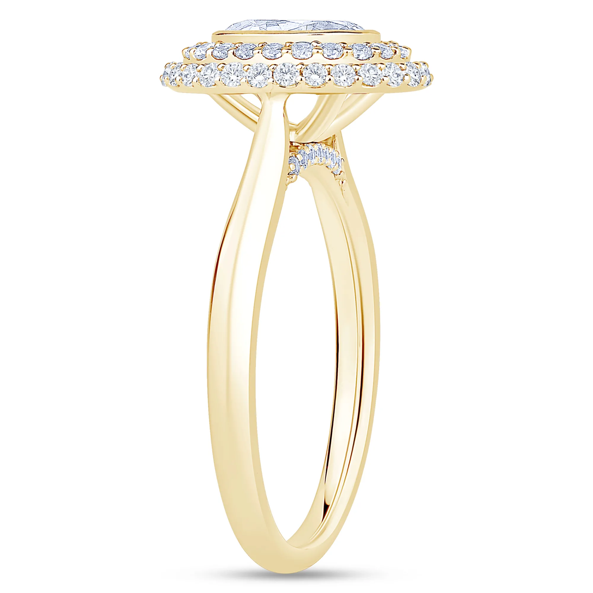 Oval Diamond Engagement Ring with Double Halo, 14K Yellow Gold Best