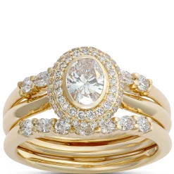 Oval Diamond Engagement Ring with Double Halo, 14K Yellow Gold Hot