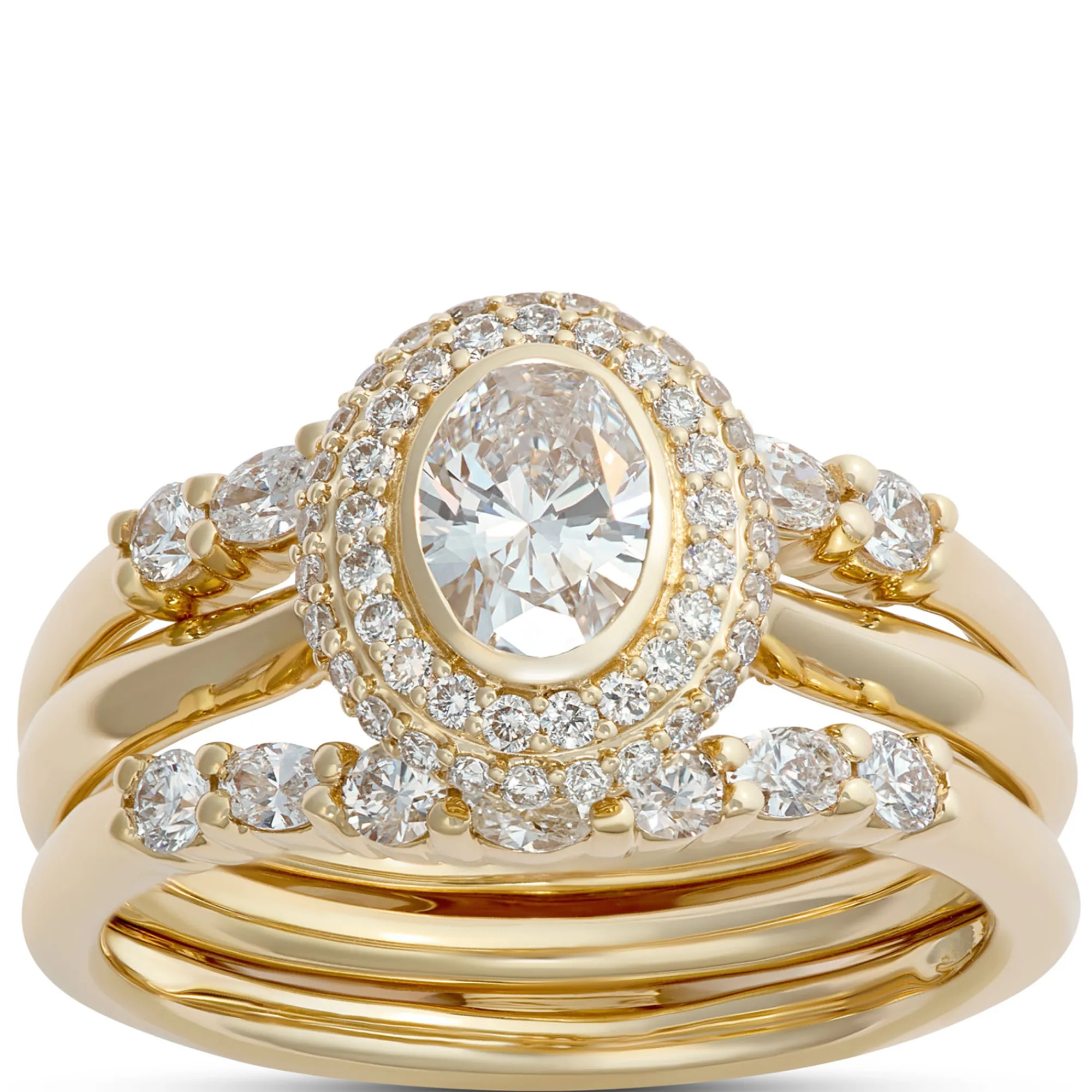 Oval Diamond Engagement Ring with Double Halo, 14K Yellow Gold Hot
