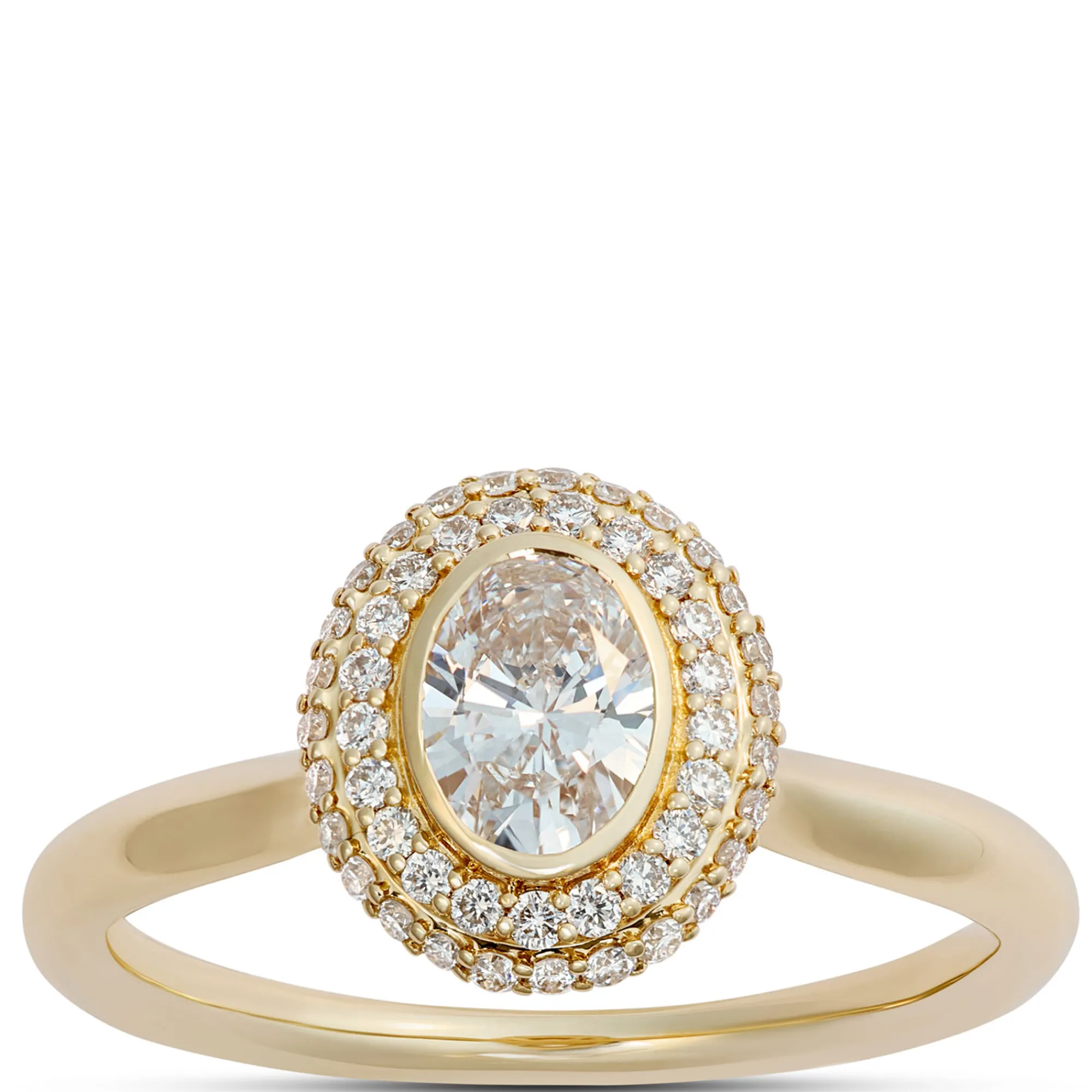 Oval Diamond Engagement Ring with Double Halo, 14K Yellow Gold Hot