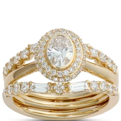 Oval Diamond Engagement Ring with Double Halo, 14K Yellow Gold Hot
