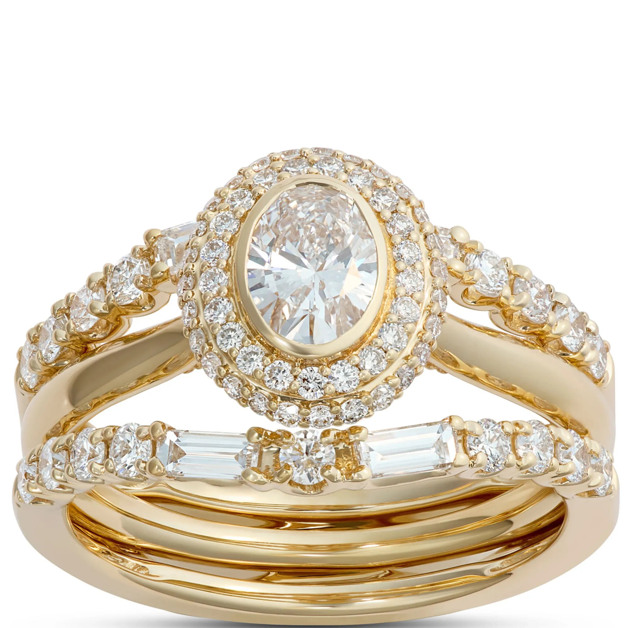 Oval Diamond Engagement Ring with Double Halo, 14K Yellow Gold Hot