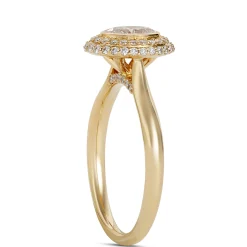 Oval Diamond Engagement Ring with Double Halo, 14K Yellow Gold Hot