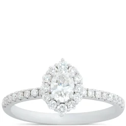 Oval Diamond Halo Engagement Ring, 14K White Gold Discount