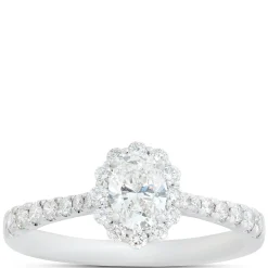 Oval Diamond Halo Engagement Ring, 14K White Gold Best