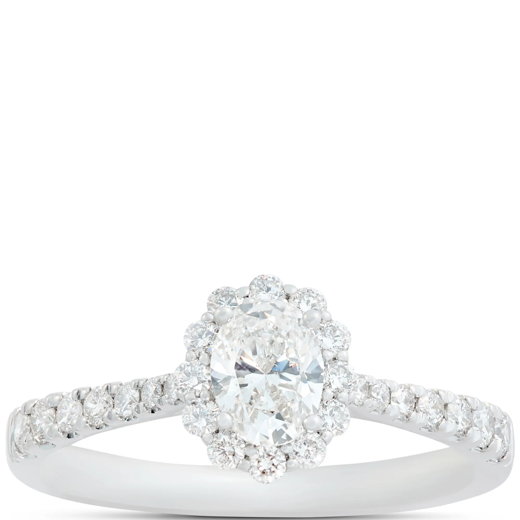 Oval Diamond Halo Engagement Ring, 14K White Gold Best