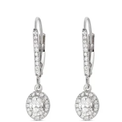 Oval Diamond Leverback Earrings, 14K White Gold