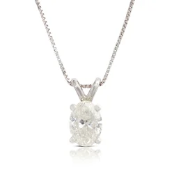 Oval Diamond Pendant, ¾ Carat Total Weight, 14K White Gold Hot