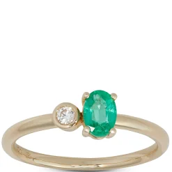 Oval Emerald and Diamond Ring, 14K Yellow Gold New