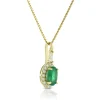 Oval Emerald & Diamond Halo Necklace, 14K Yellow Gold Discount