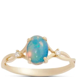 Oval Opal and Diamond Ring, 14K Yellow Gold Clearance