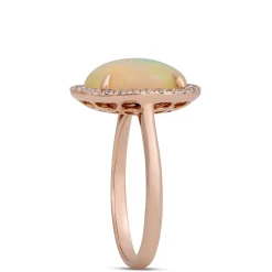 Oval Opal and Round Diamond Halo Ring, 14K Yellow Gold New