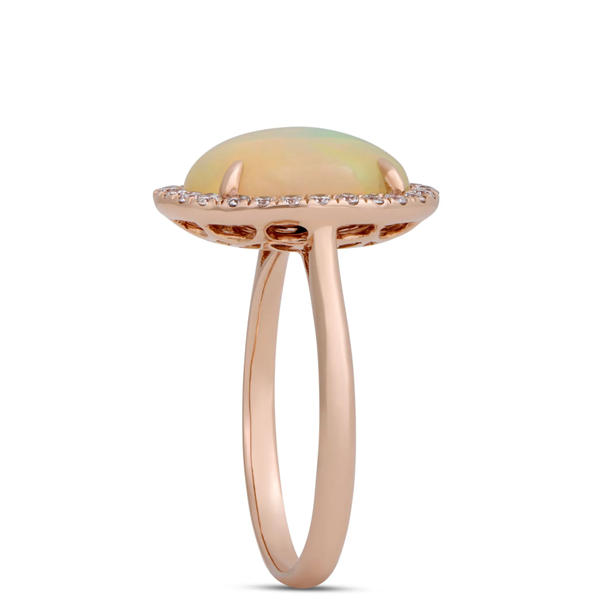 Oval Opal and Round Diamond Halo Ring, 14K Yellow Gold New