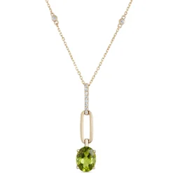 Oval Peridot Pendant Necklace, 14K Yellow Gold Hot