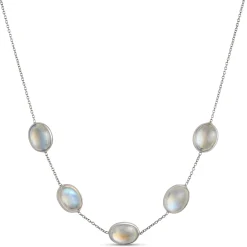 Oval Rainbow Moonstone Necklace, Sterling Silver Hot