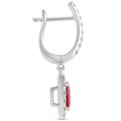 Oval Ruby and Diamond Dangle Earrings, 14K White Gold