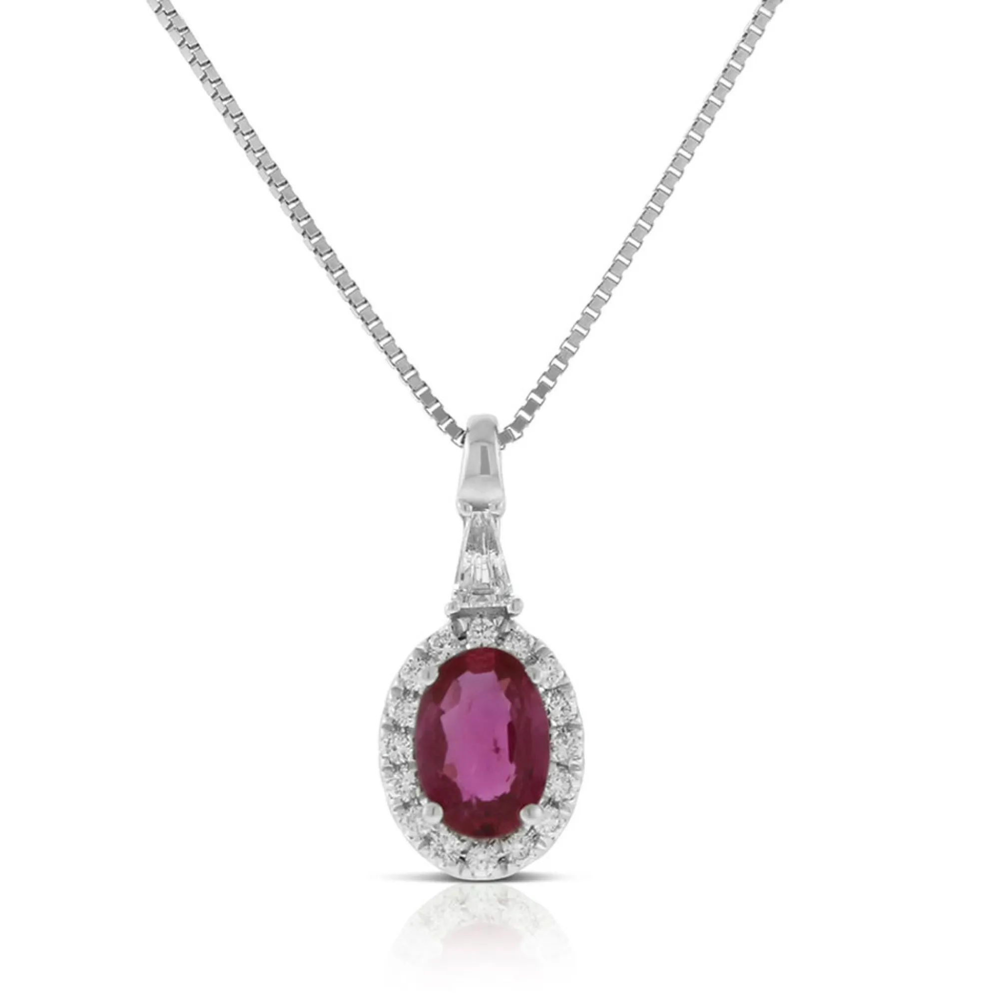 Oval Ruby & Diamond Halo Necklace 14K Best